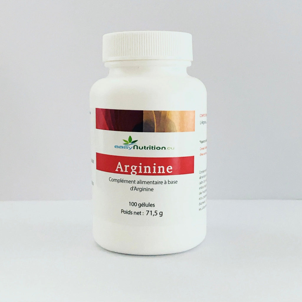 Flacon de L-Arginine 500 mg – 100 gélules végétales pullulane, complément alimentaire naturel